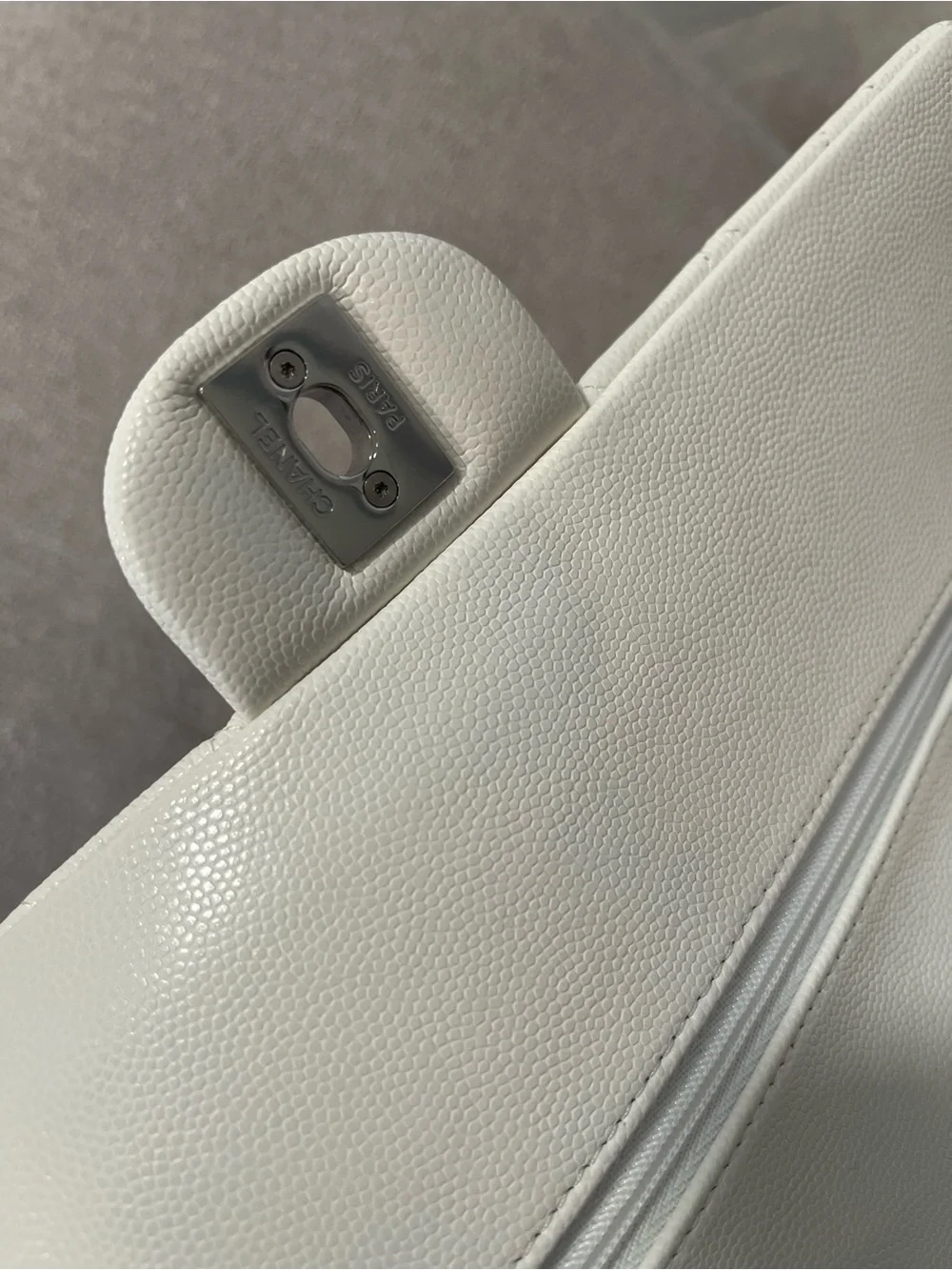 CHANEL Quilted Caviar Leather Flap Bag in White with Silver Hardware